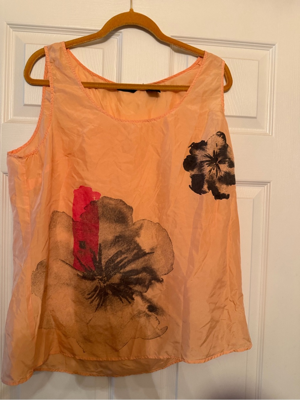 New York & Company Peach Floral 100% Silk Sleeveless Tank Top
